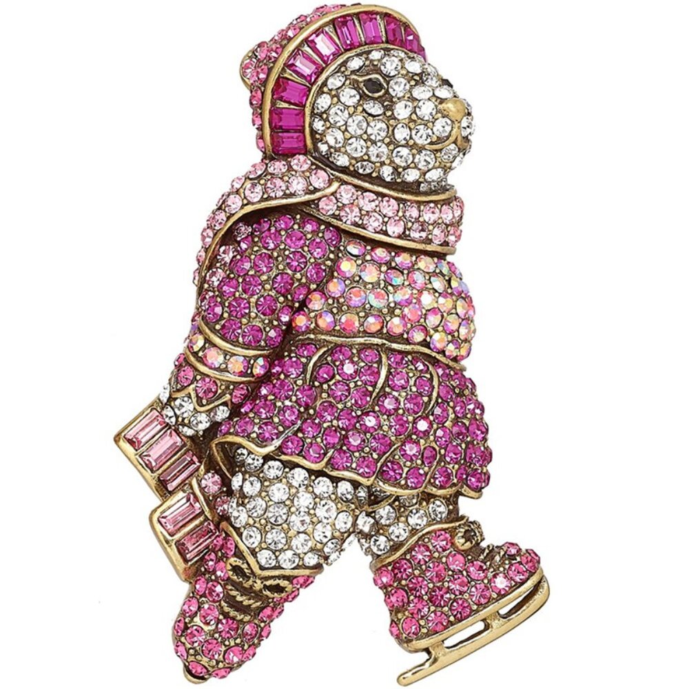 Heidi Daus TRIPLE LUXE Crystal Winter Ice Skating Rabbit Bear Pin/Brooch